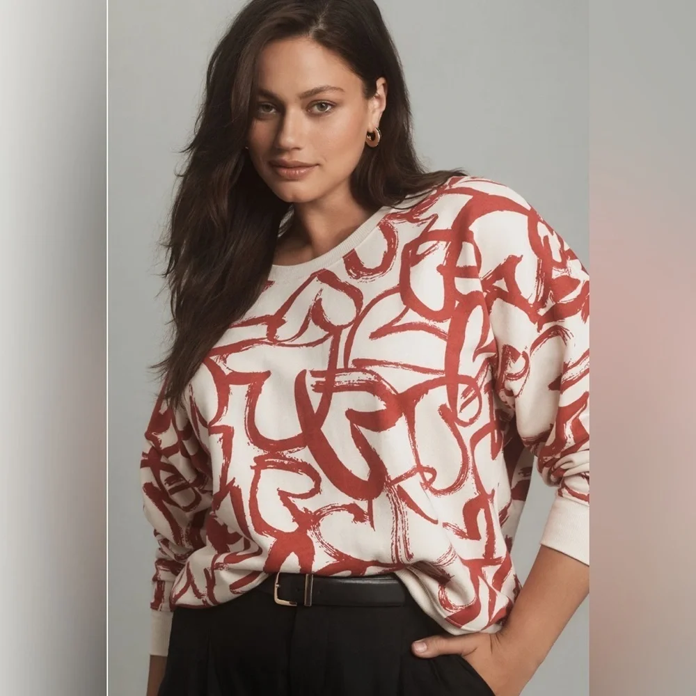 NWT! Anthropologie Maeve Heart Printed Sweater - Size XXS 🐬 - Picture 5 of 10